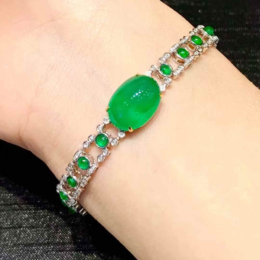 14k Gold 9.10 Ct Natural Emerald & Diamond Bracelet - 6