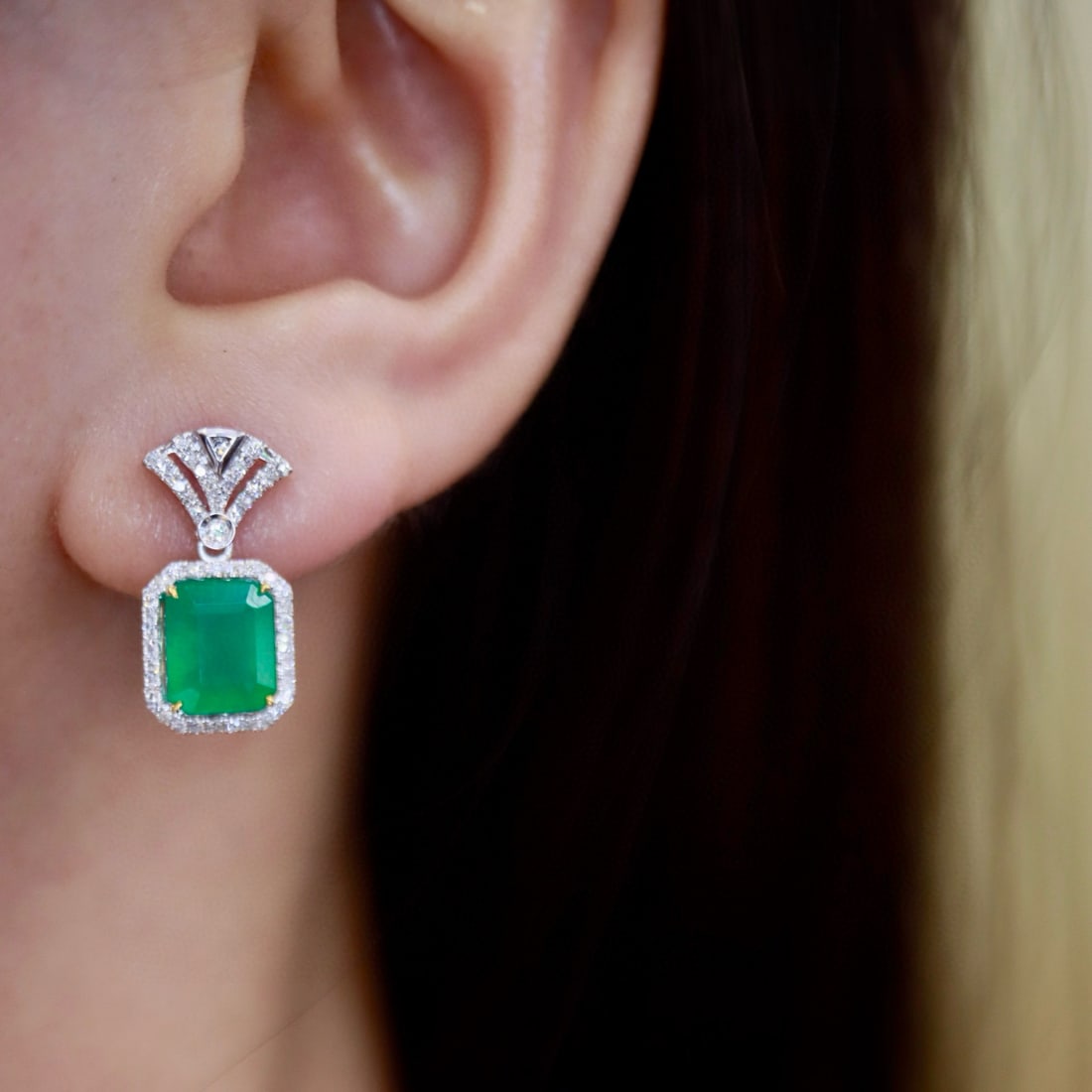 14k Gold 3.98 Ctw Natural Emerald & Diamond Earrings - 2