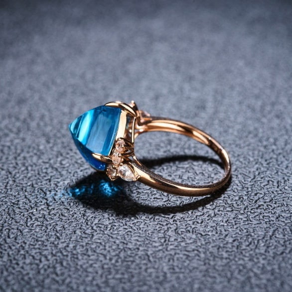 14k Gold 9.58 Ctw Natural Topaz & Sapphire Ring - 4