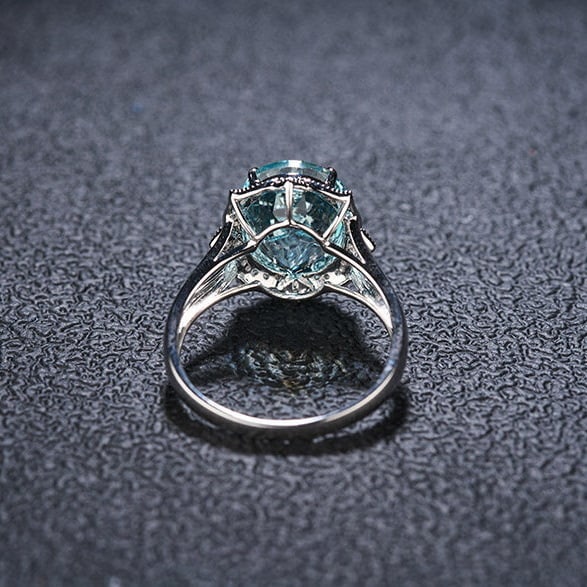 14k Gold 4.17 Ct Natural Aquamarine & Diamond Ring - 5