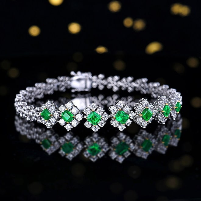 14k Gold 3.55 Ctw Vivid Green Natural Emerald & Sapphire Bracelet - 3