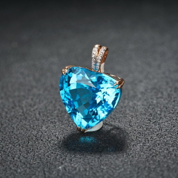 14k Gold 21.32 Ct Natural Topaz & Diamond Pendant( Without Chain ) - 3