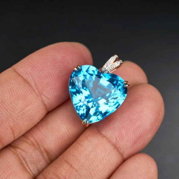 14k Gold 21.32 Ct Natural Topaz & Diamond Pendant( Without Chain ) - 6