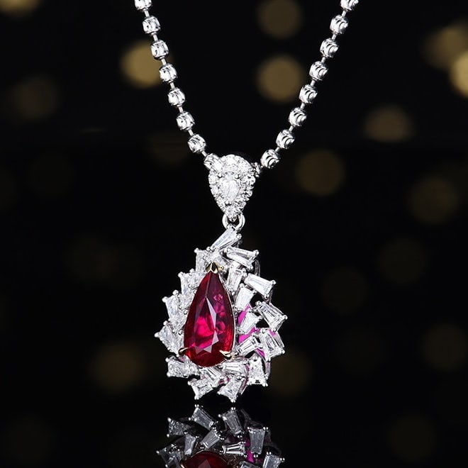 14k Gold 1.61 Ctw Natural Ruby & Diamond Pendant( Without Chain ) - 2