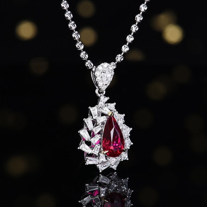 14k Gold 1.61 Ctw Natural Ruby & Diamond Pendant( Without Chain ) - 3