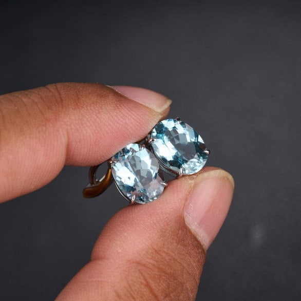 14k Gold 5.8 Ct Natural Aquamarine Earrings - 8