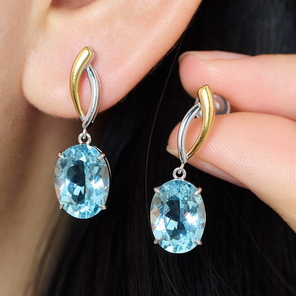 14k Gold 5.8 Ct Natural Aquamarine Earrings - 9