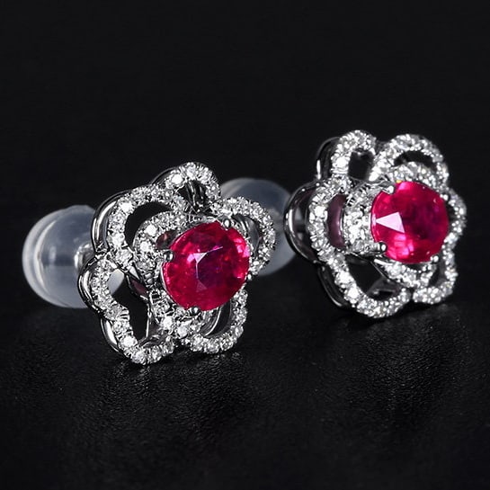 14k Gold 1.35 Ctw Natural Ruby & Diamond Earrings - 3