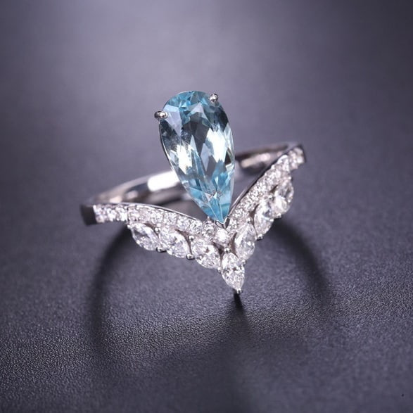 14k Gold 1.86 Ctw Natural Aquamarine & Diamond Ring - 4