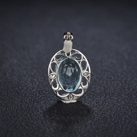 14k Gold 5.57 Ct Natural Aquamarine & Diamond Pendant( Without Chain ) - 5