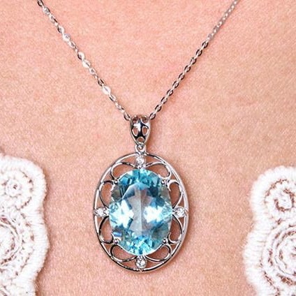 14k Gold 5.57 Ct Natural Aquamarine & Diamond Pendant( Without Chain ) - 9