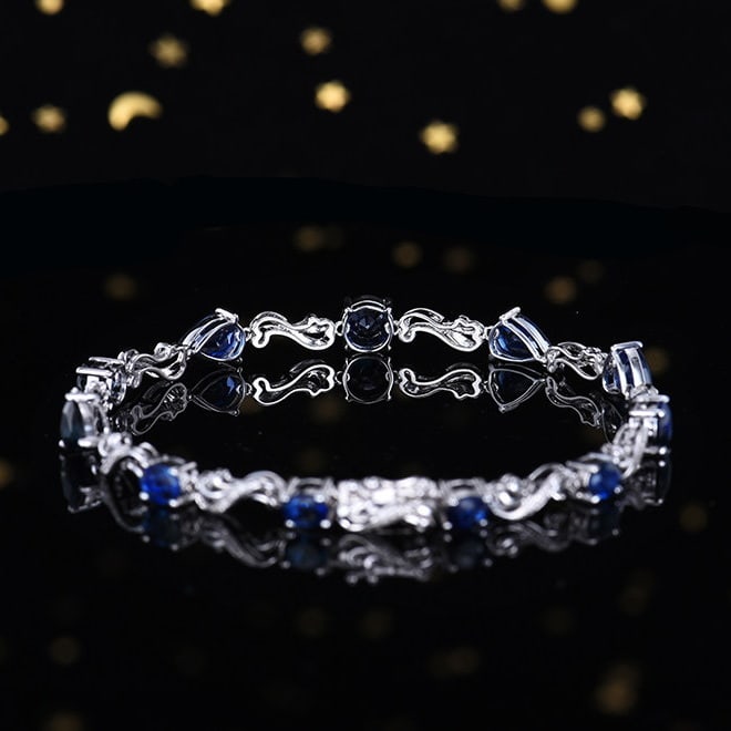 14k Gold 7.31 Ctw Natural Sapphire & Diamond Bracelet - 4