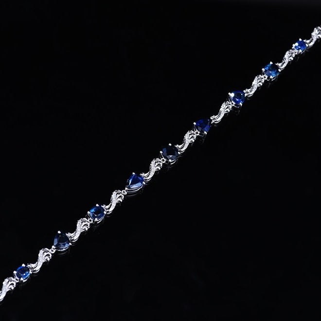 14k Gold 7.31 Ctw Natural Sapphire & Diamond Bracelet - 5