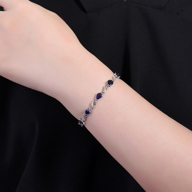 14k Gold 7.31 Ctw Natural Sapphire & Diamond Bracelet - 6