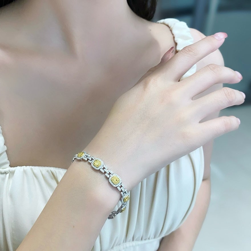 14k Gold 3.40 Ctw Natural Yellow Diamond & Diamond Bracelet - 2