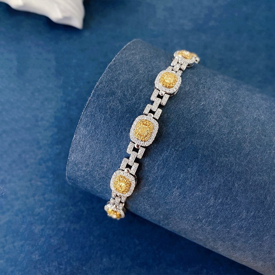 14k Gold 3.40 Ctw Natural Yellow Diamond & Diamond Bracelet - 3