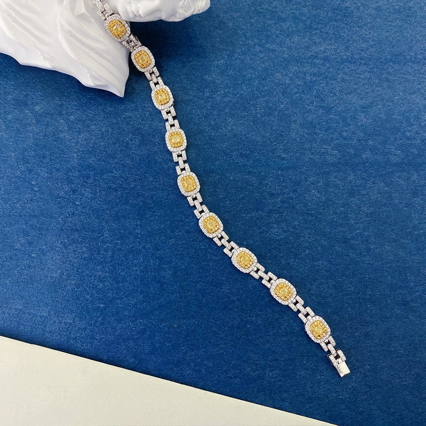 14k Gold 3.40 Ctw Natural Yellow Diamond & Diamond Bracelet - 4