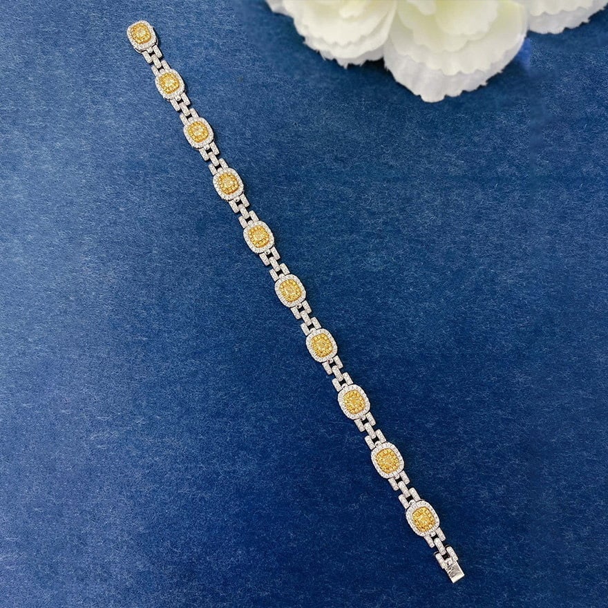 14k Gold 3.40 Ctw Natural Yellow Diamond & Diamond Bracelet - 6