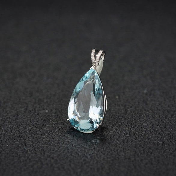14k Gold 5.56 Ct Natural Aquamarine & Diamond Pendant( Without Chain ) - 3