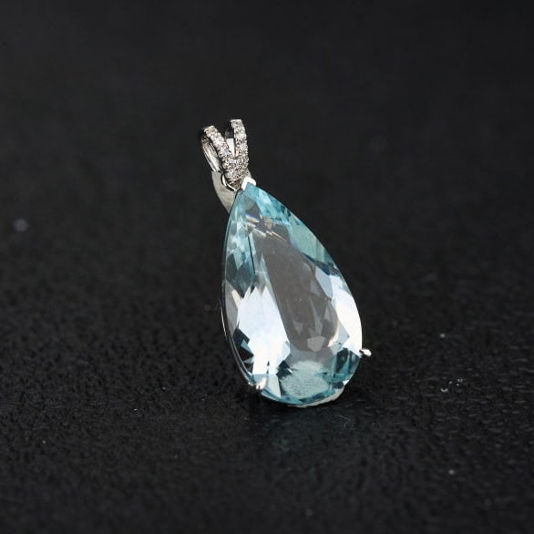 14k Gold 5.56 Ct Natural Aquamarine & Diamond Pendant( Without Chain ) - 6