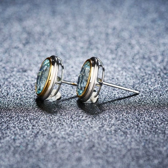 14k Gold 3.15 Ct Natural Aquamarine Earrings - 4