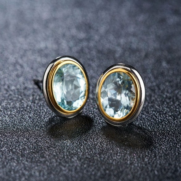 14k Gold 3.15 Ct Natural Aquamarine Earrings - 7