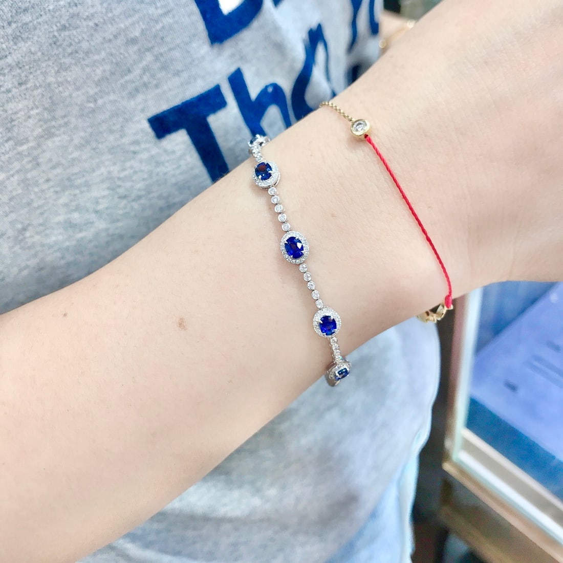 14k Gold 2.29 Ctw Vivid Blue Natural Sapphire & Diamond Bracelet - 5