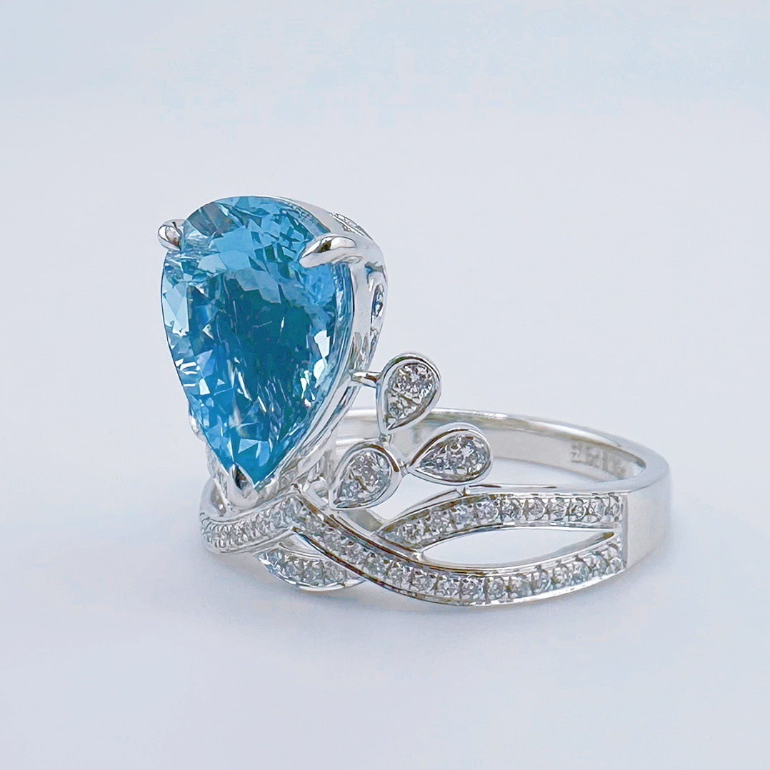 14k Gold 2.89 Ctw Natural Aquamarine & Diamond Ring - 2