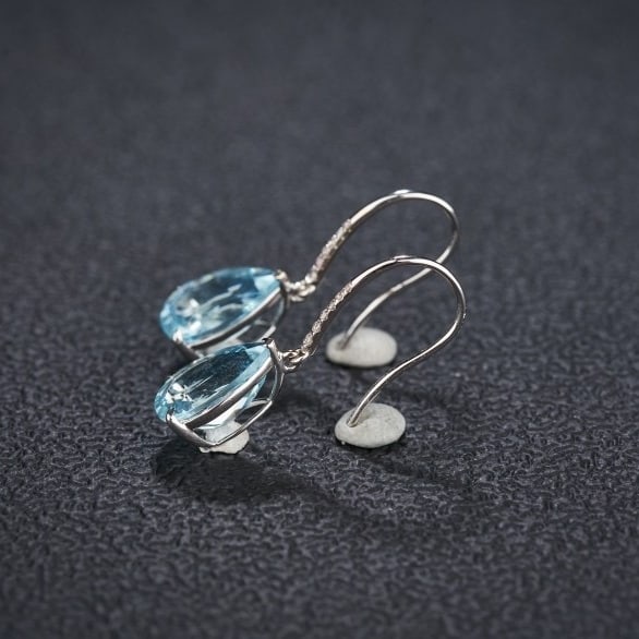 14k Gold 3.49 Ct Natural Aquamarine & Diamond Earrings - 4