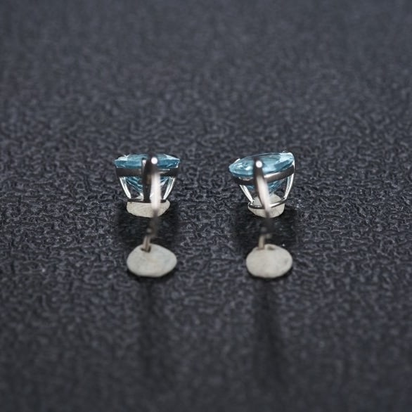 14k Gold 3.49 Ct Natural Aquamarine & Diamond Earrings - 5