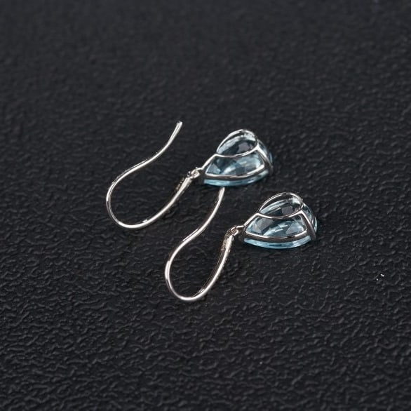 14k Gold 3.49 Ct Natural Aquamarine & Diamond Earrings - 7