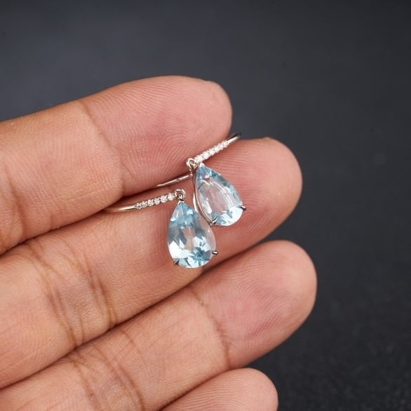 14k Gold 3.49 Ct Natural Aquamarine & Diamond Earrings - 8