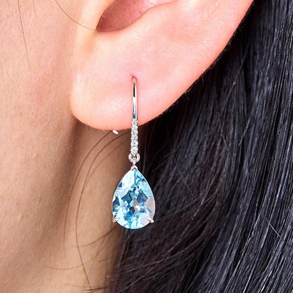 14k Gold 3.49 Ct Natural Aquamarine & Diamond Earrings - 9