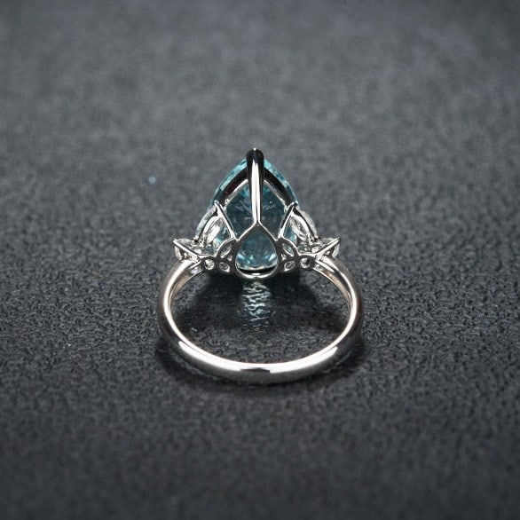 14k Gold 4.71 Ctw Natural Aquamarine & Sapphire Ring - 5