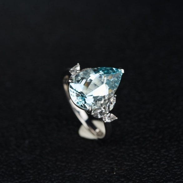 14k Gold 4.71 Ctw Natural Aquamarine & Sapphire Ring - 7