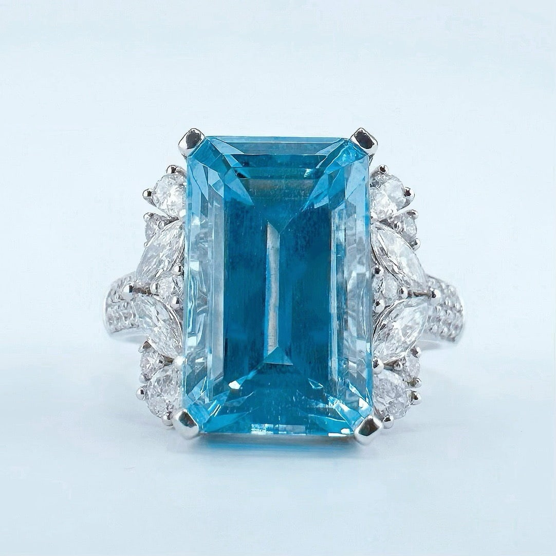 14k Gold 6.36 Ctw Natural Aquamarine & Diamond Ring (1 of 5)