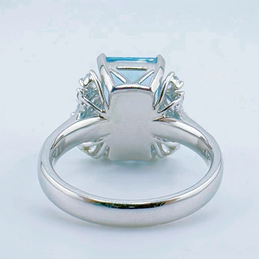14k Gold 6.36 Ctw Natural Aquamarine & Diamond Ring - 4