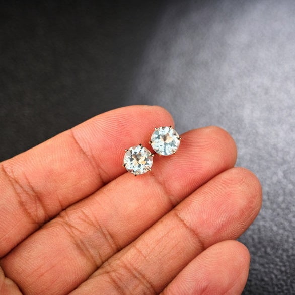 14k Gold 2 Ct Natural Aquamarine Earrings - 6