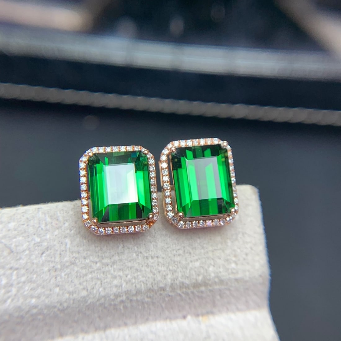 14k Gold 6.8 Ct Natural Tourmaline & Diamond Earrings - 2