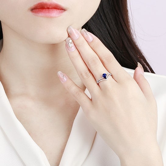 14k Gold 0.92 Ctw Natural Sapphire & Diamond Ring - 5