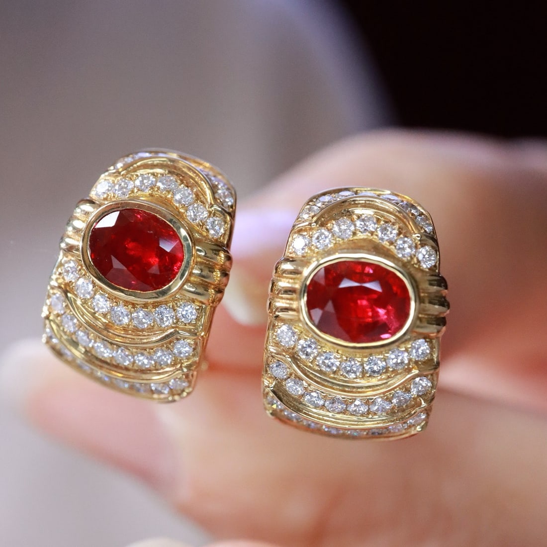 14k Gold 1.36 Ctw Natural Ruby & Diamond Earrings - 2