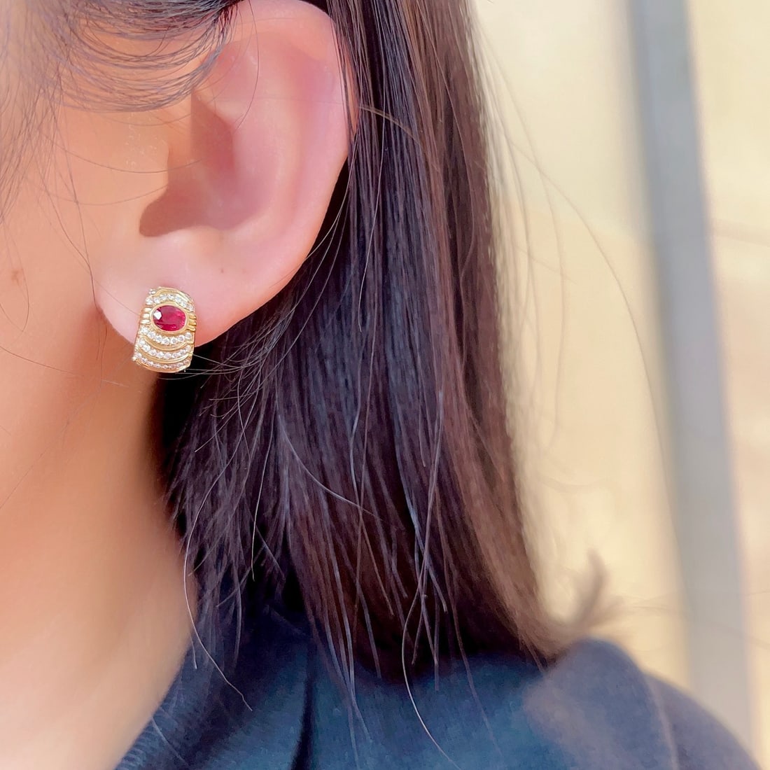 14k Gold 1.36 Ctw Natural Ruby & Diamond Earrings - 5