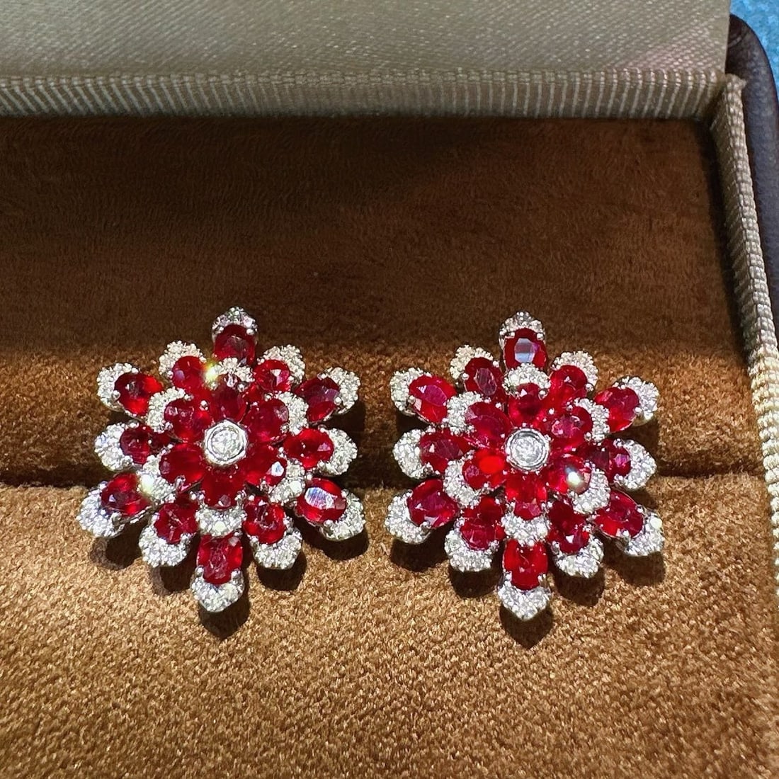 14k Gold 3.36 Ct Natural Ruby & Diamond Earrings - 3