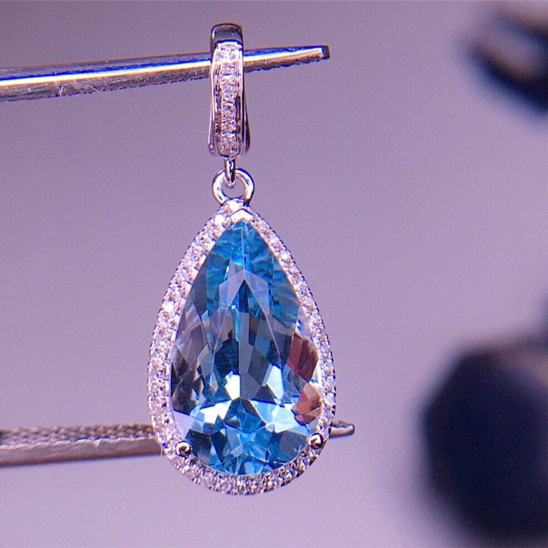 14k Gold 2.32 Ct Natural Aquamarine & Diamond Pendant( Without Chain ) - 6