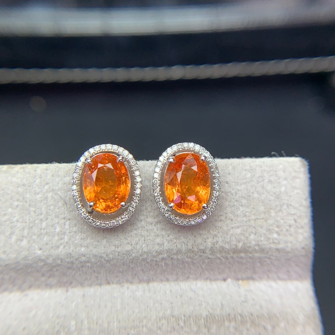 14k Gold 3.8 Ct Natural Spessartine & Diamond Earrings - 2