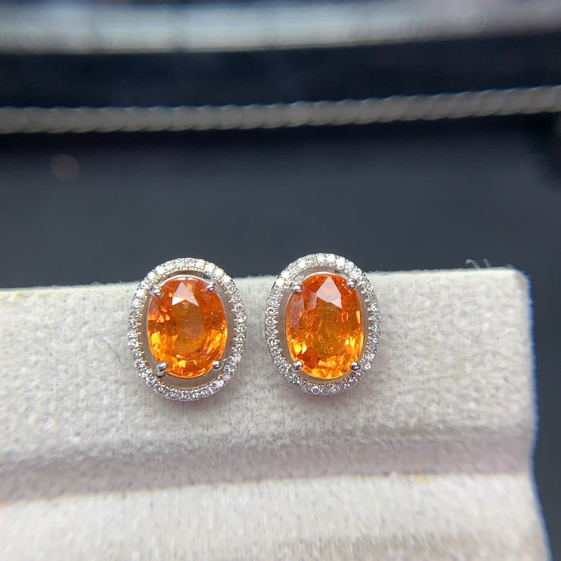 14k Gold 3.8 Ct Natural Spessartine & Diamond Earrings - 5