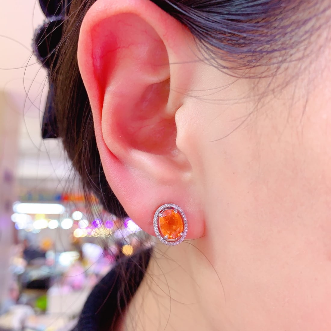 14k Gold 3.8 Ct Natural Spessartine & Diamond Earrings - 7