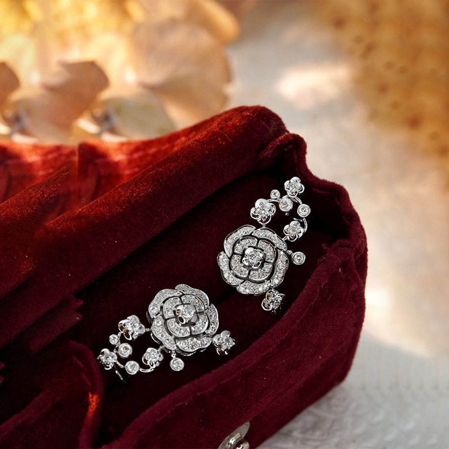 14k Gold 0.6 Ct Natural H Diamond & Flowers Earrings - 3