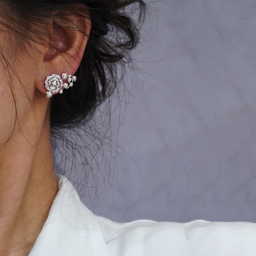 14k Gold 0.6 Ct Natural H Diamond & Flowers Earrings - 5