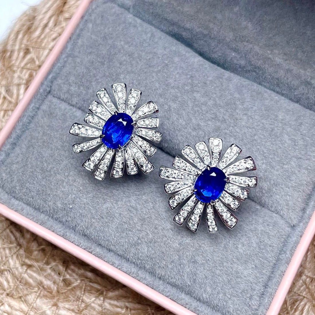 14k Gold 2.85 Ctw Vivid Blue Natural Sapphire & Diamond Earrings - 2